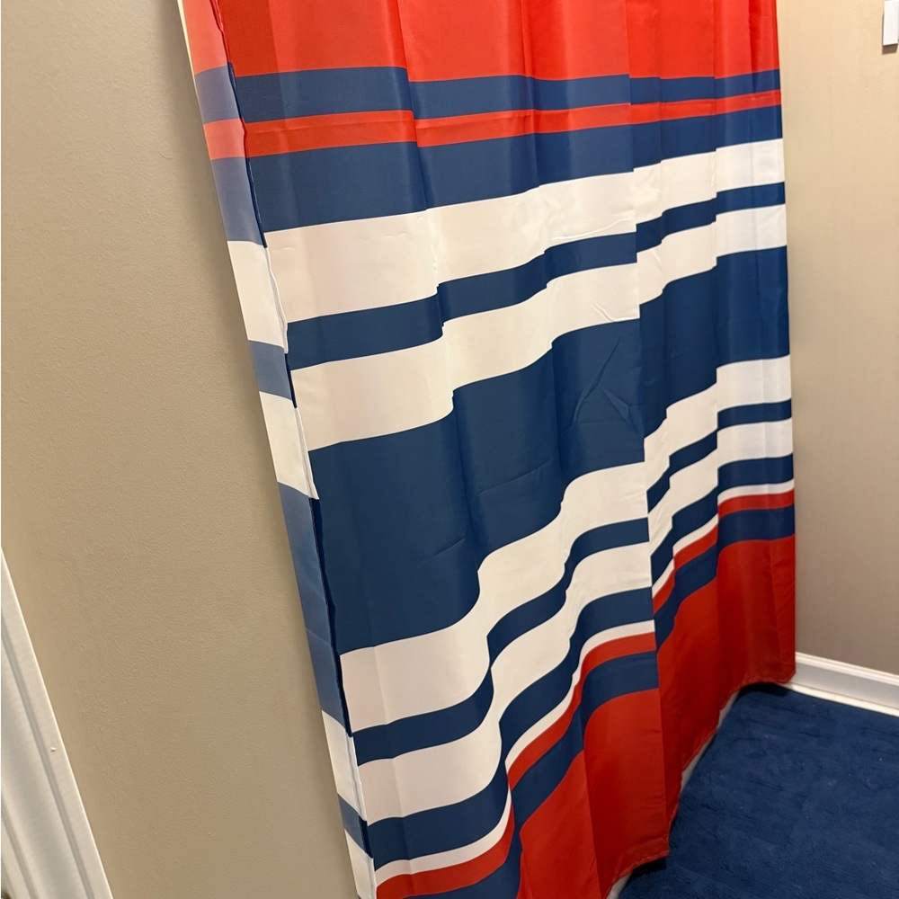 Striped Red and Blue Shower Curtain
